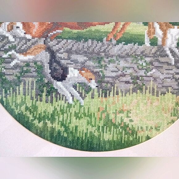 Equestrian Needlepoint 1980s Framed Artwork Vintage 16.5" X 16.5" - Picture 5 of 7